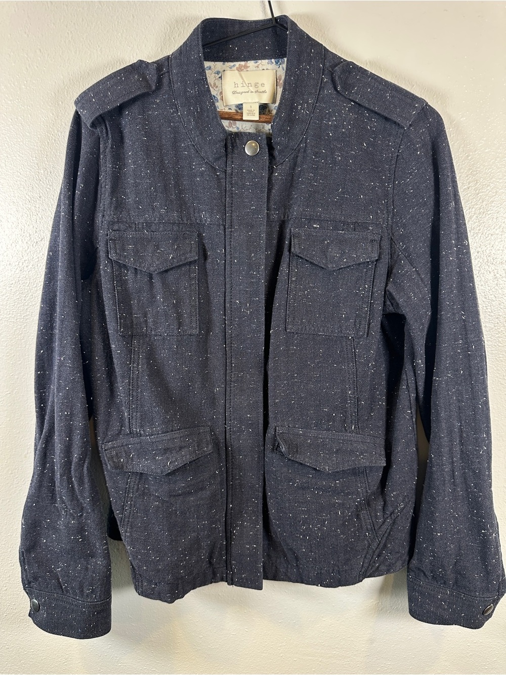 hinge Navy Speckled Military Field Jacket